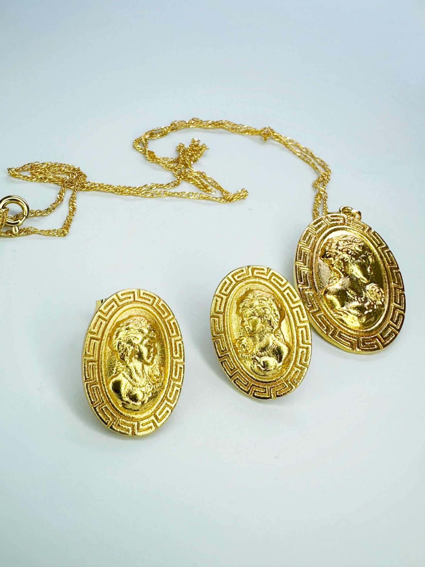 Cameo Woman 18K Gold-Coated Necklace & Earrings Set