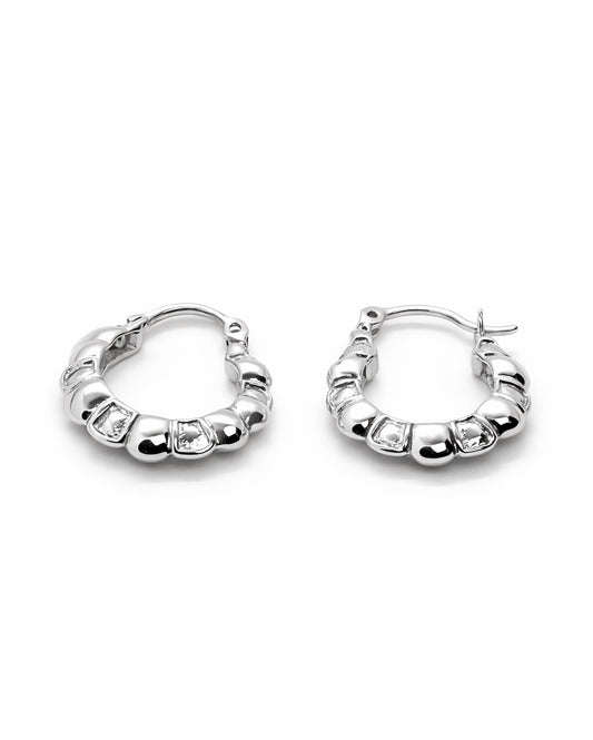 Sculpted Pebble Hoop Earrings – 18K White Gold Dipped
