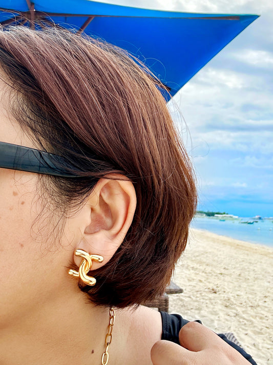 Chunky Knot Statement Stud Earrings in Stainless Steel