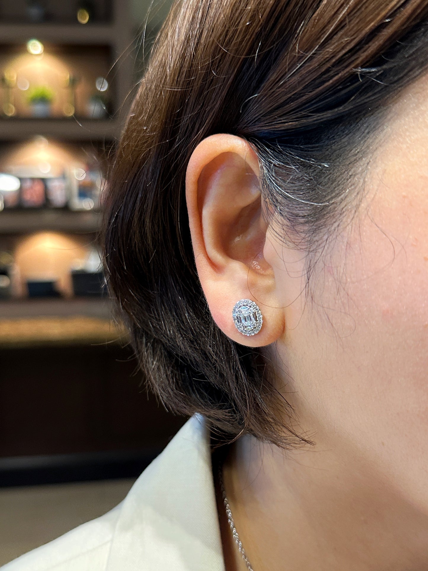 Full view of both ears showing how the earrings frame the face with elegance