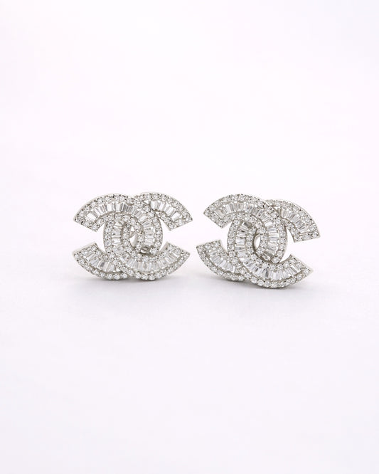 Iconic C Baguette Cut Pavé Statement Stud Earrings | Premium Zirconia