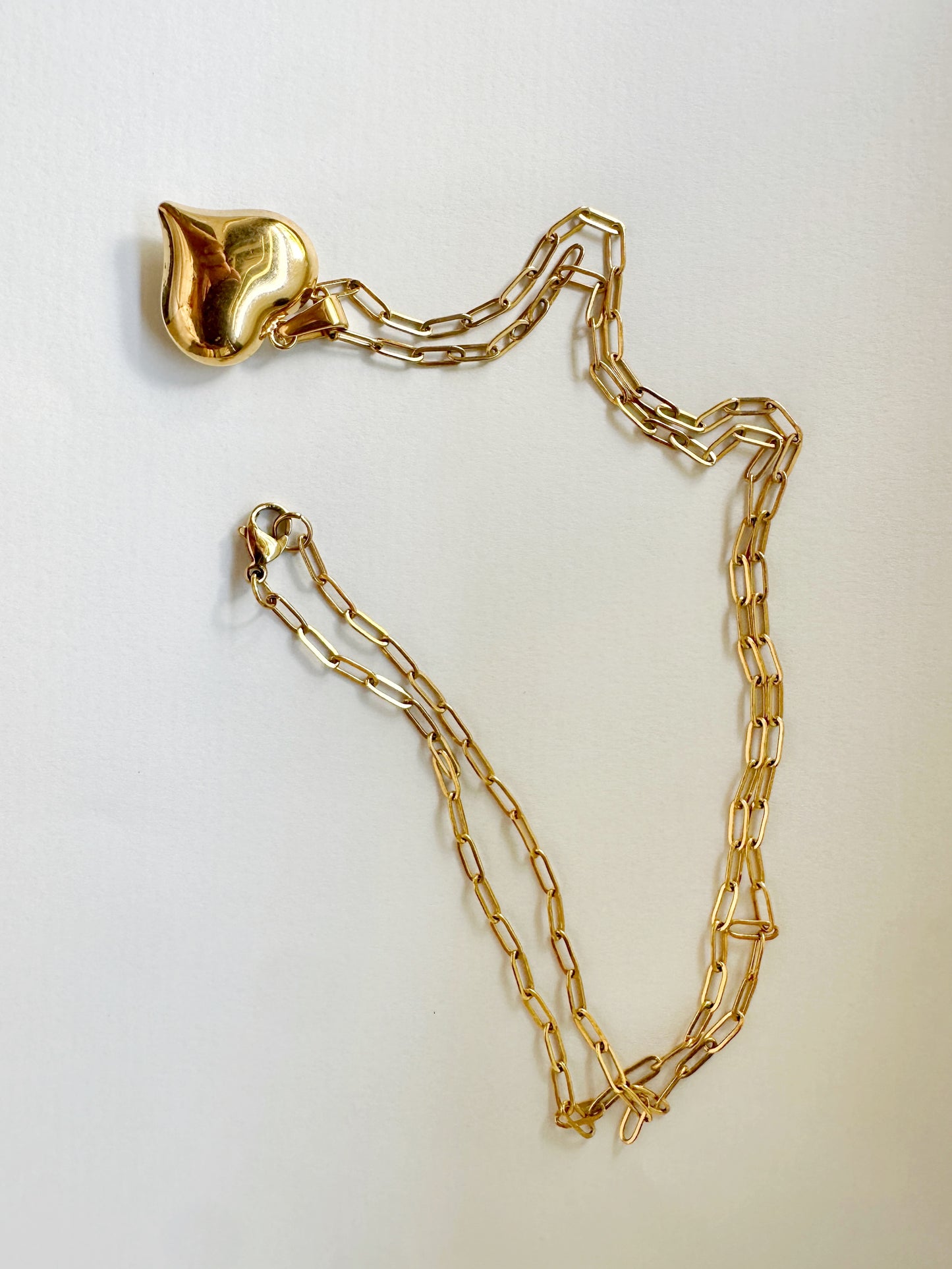 24-Inches Gold Heart Pendant Paper Clip Chain Necklace in Stainless Steel