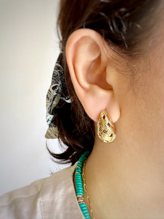 Woven Teardrop Gold Statement Earrings in Stainless Steel