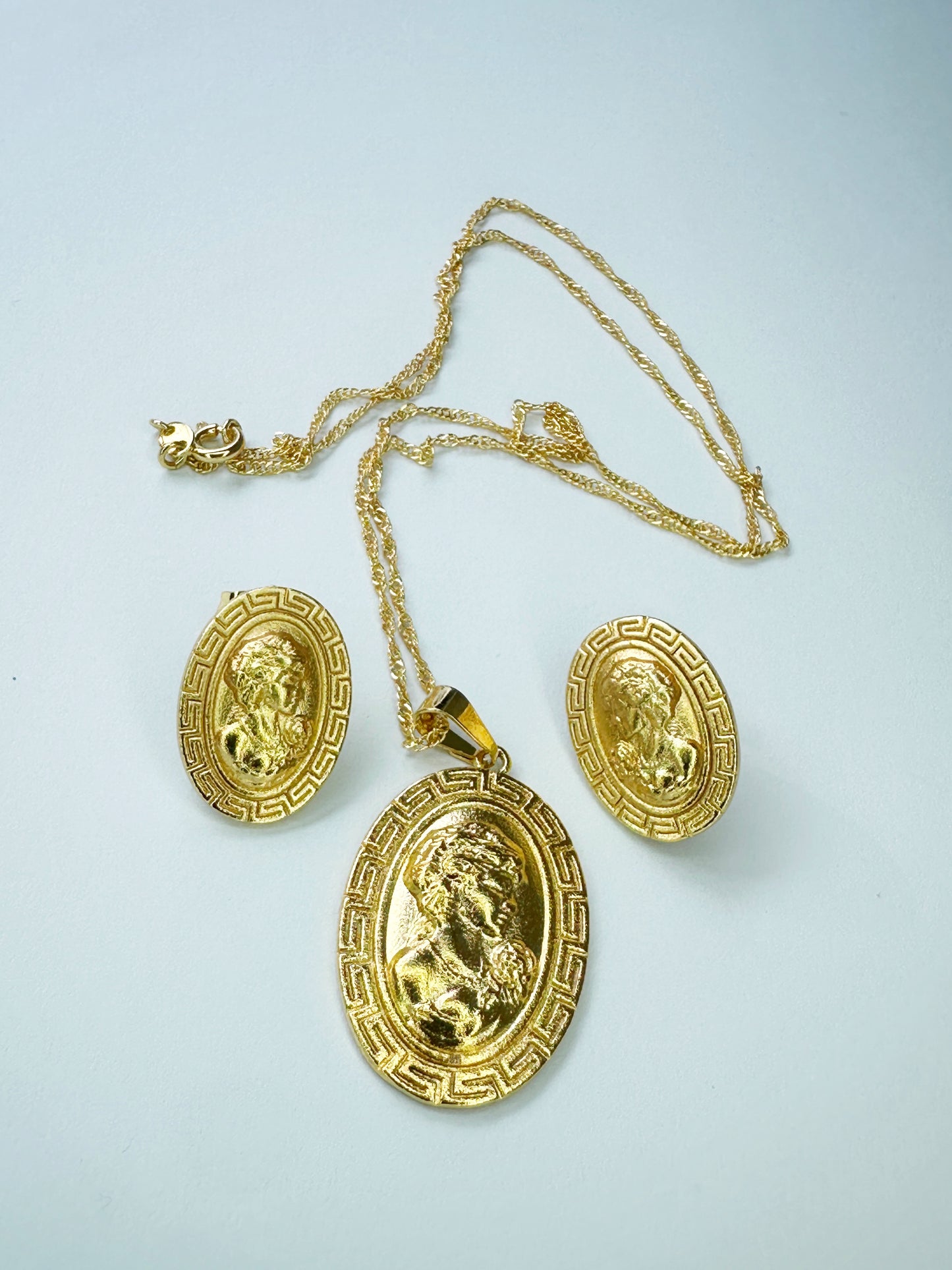 Cameo Woman 18K Gold-Coated Necklace & Earrings Set