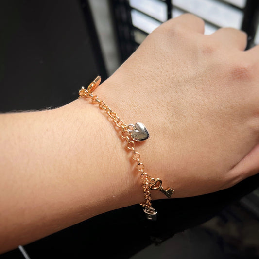 Heart & Key Charm Bracelet – 14K Gold & Whitegold Dipped