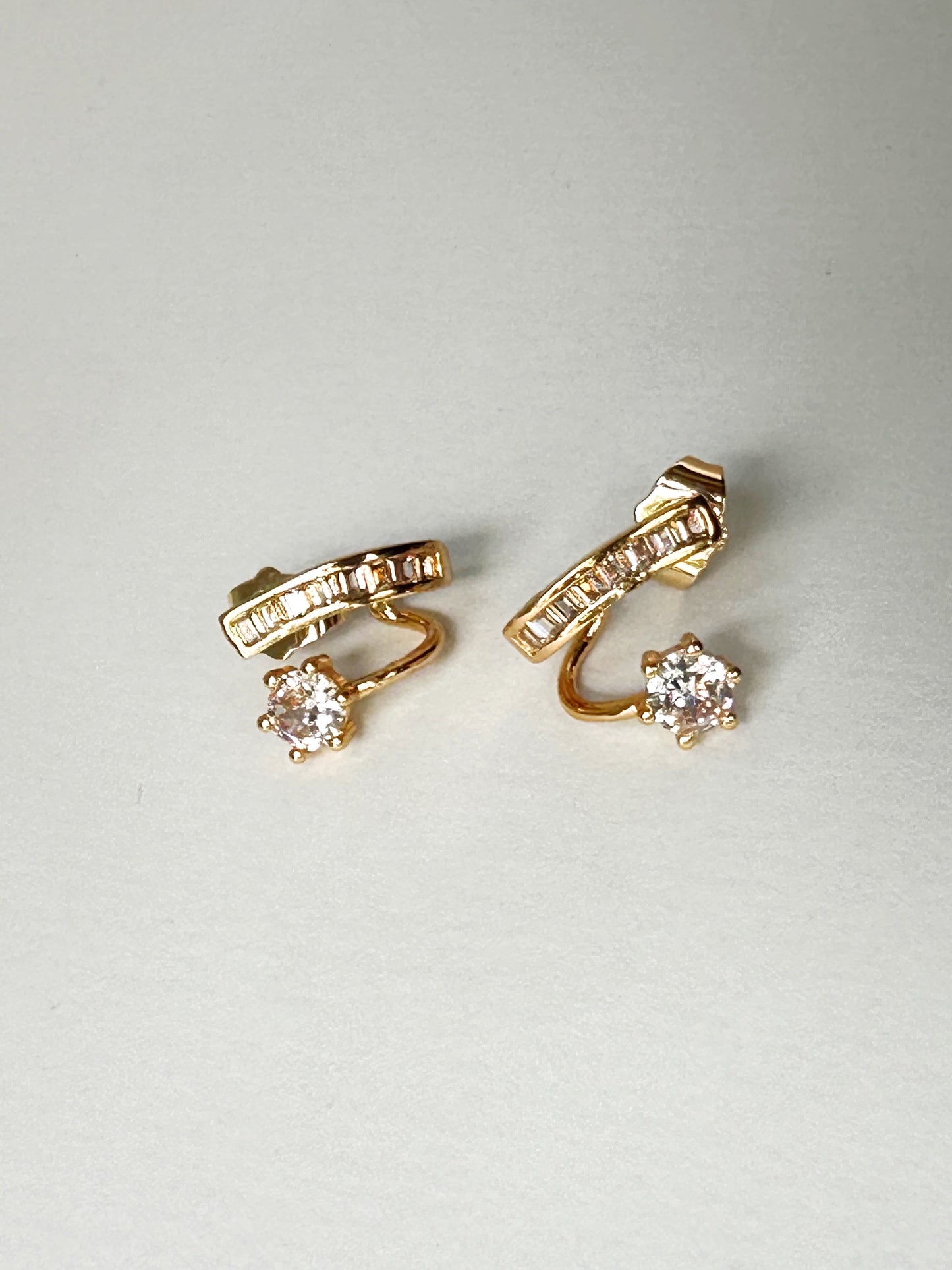 Baguette With Solitaire Stud Sparkle Cuff Earrings