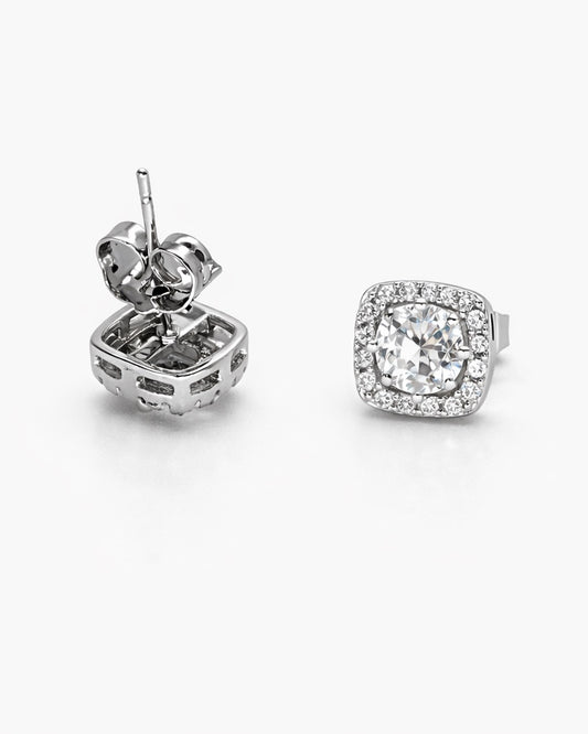Dainty Princess Cut Halo Stud Earrings | 8mm | Premium Zirconia