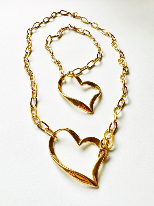 Open Heart Link Necklace & Bracelet Set