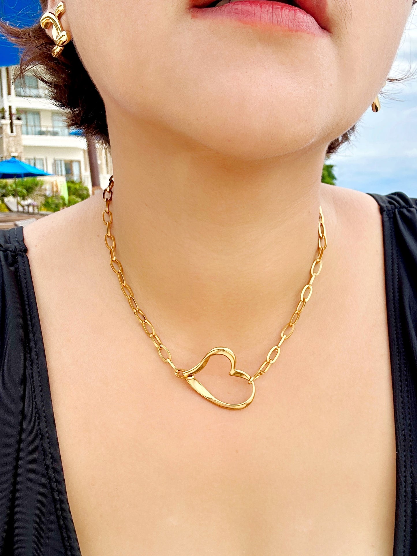 Open Heart Link Necklace & Bracelet Set