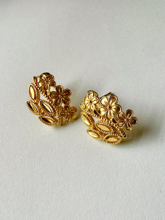 Golden Flora Statement Stud Earrings