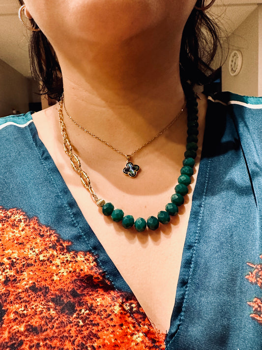 Emerald Green Abacus Crystal & Stainless Chain Necklace