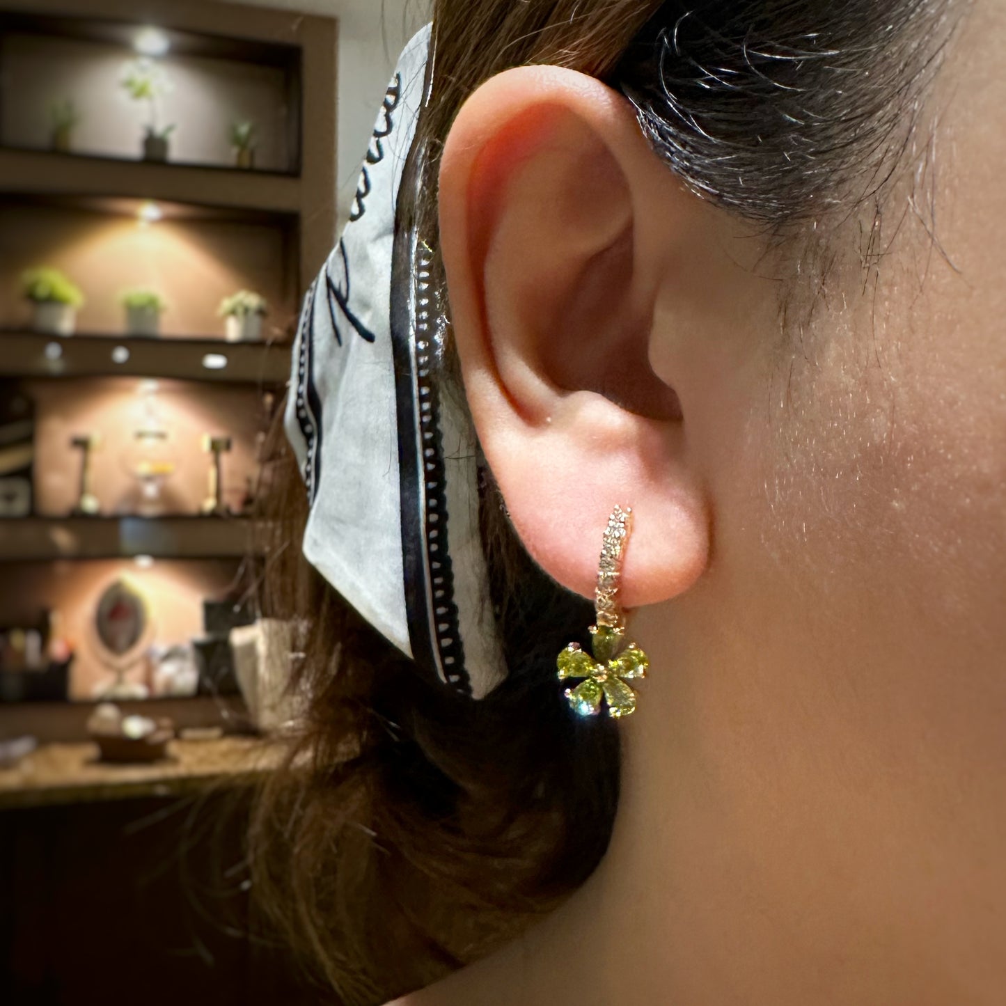 Peridot Green Flower Dangling Earrings
