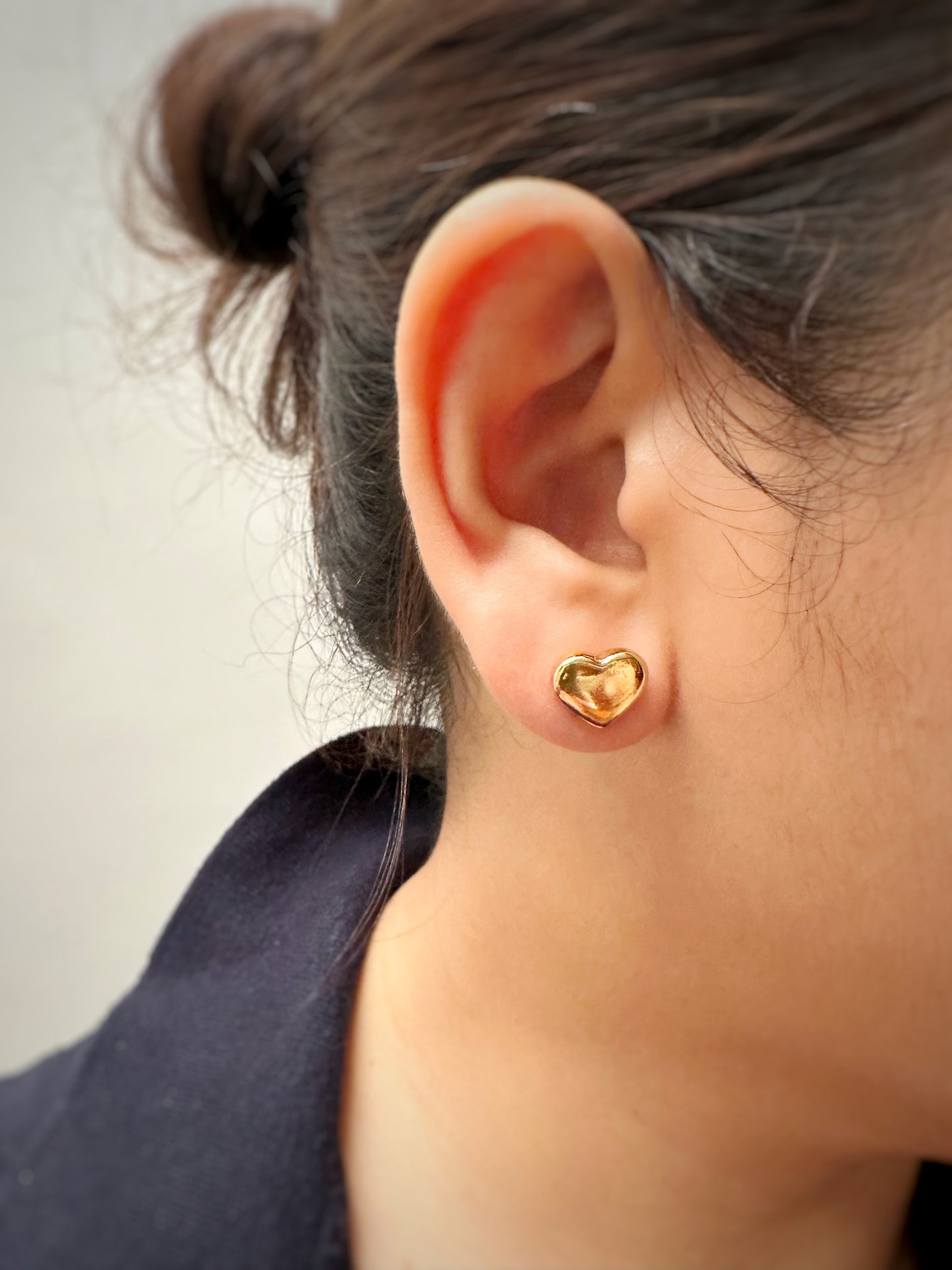 Puffed Heart Stud Earrings in Stainless Steel