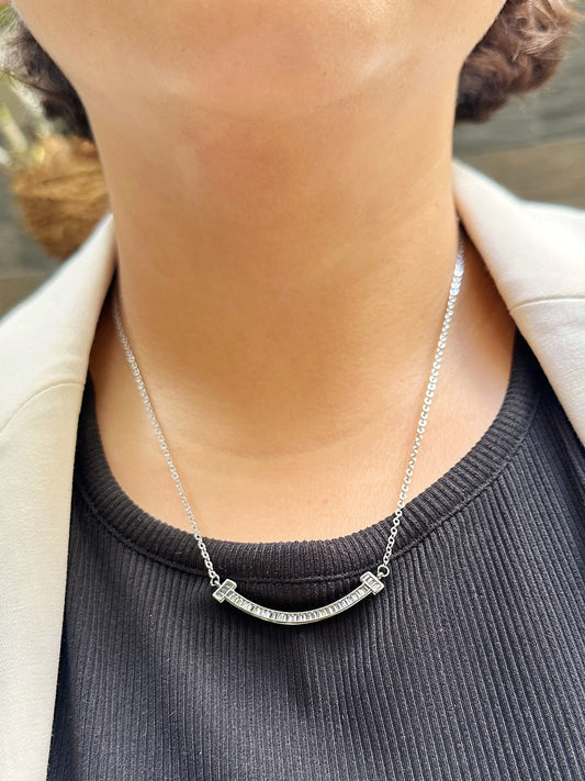 Curved Baguette Bar Necklace