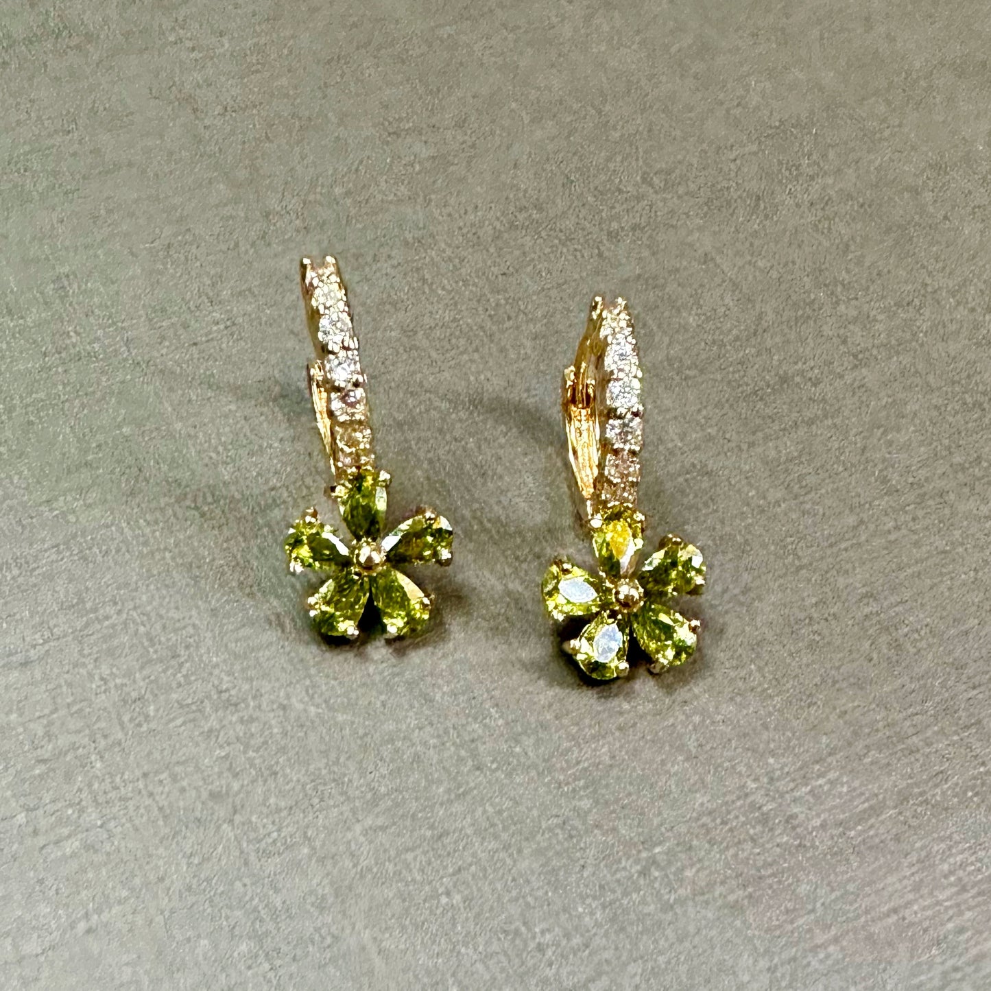 Peridot Green Flower Dangling Earrings