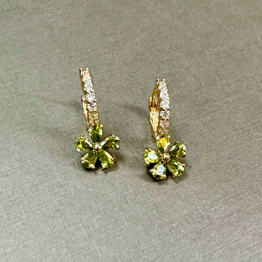 Peridot Green Flower Dangling Earrings