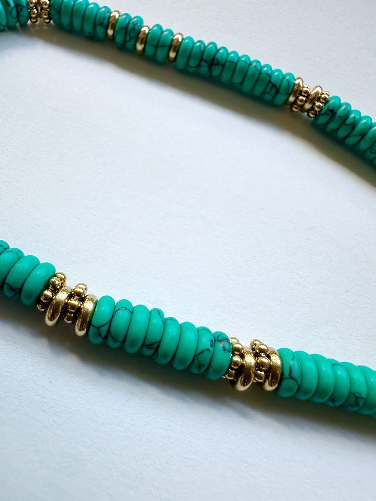 Real Natural Stone Turquoise Beaded Necklace with Gold Accents