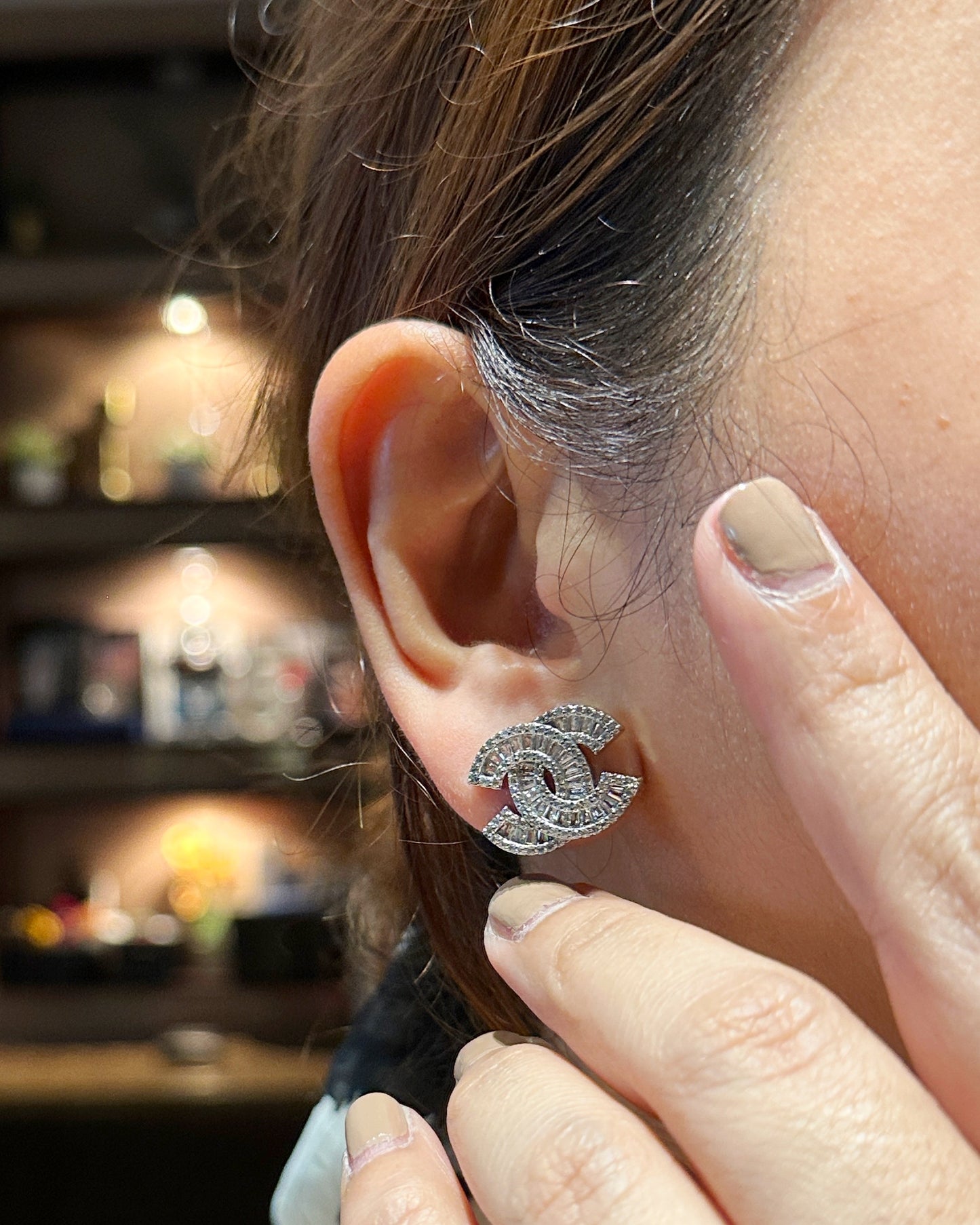Iconic C Baguette Cut Pavé Statement Stud Earrings | Premium Zirconia