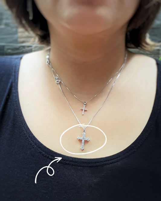 Chunky Cross Necklace in Whitegold Tone
