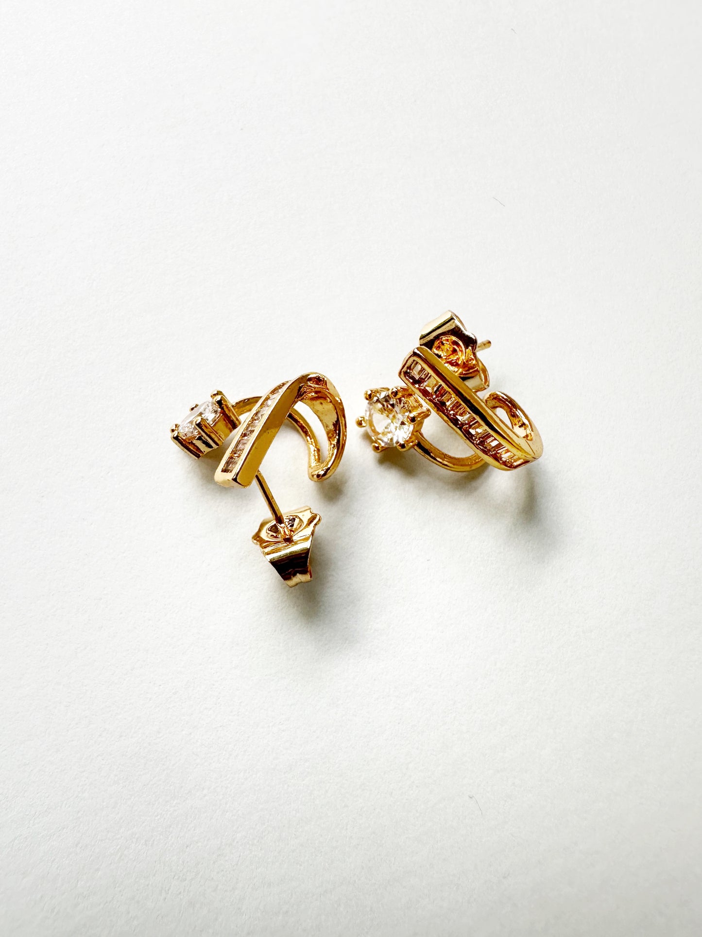 Baguette With Solitaire Stud Sparkle Cuff Earrings