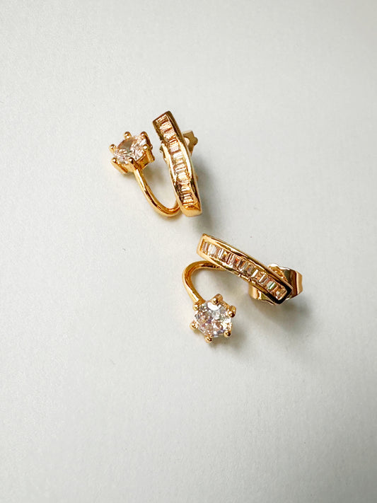 Baguette With Solitaire Stud Sparkle Cuff Earrings