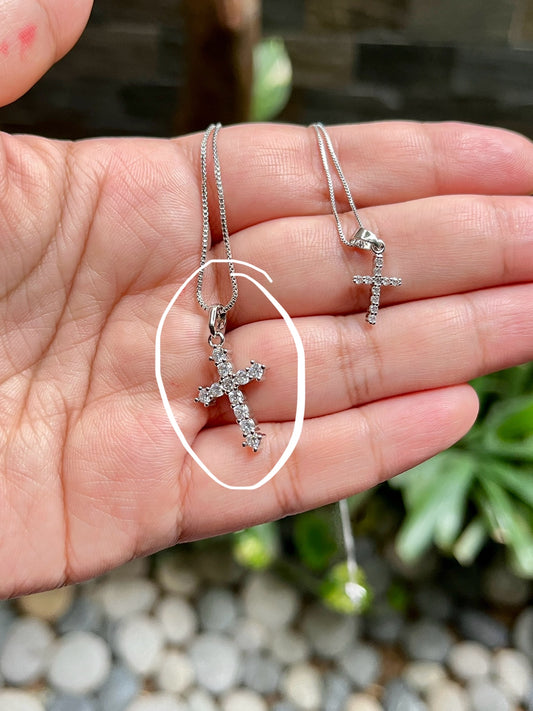 Chunky Cross Necklace in Whitegold Tone