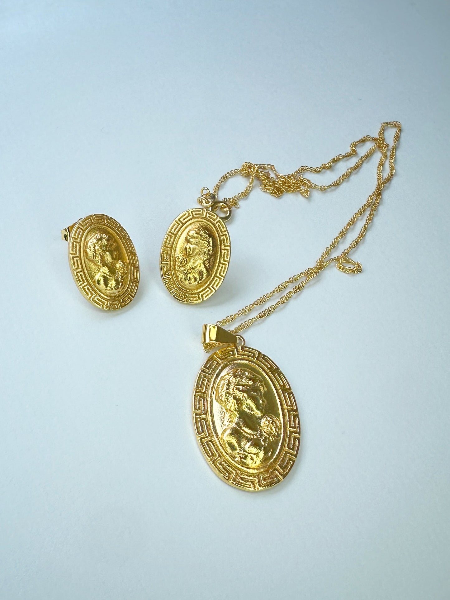 Cameo Woman 18K Gold-Coated Necklace & Earrings Set