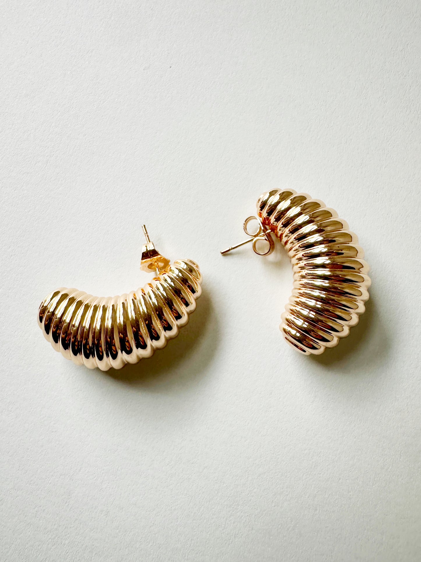 Golden Ridged Crescent Stud Earrings