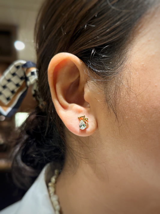 Dainty Cat Zirconia Stud Earrings