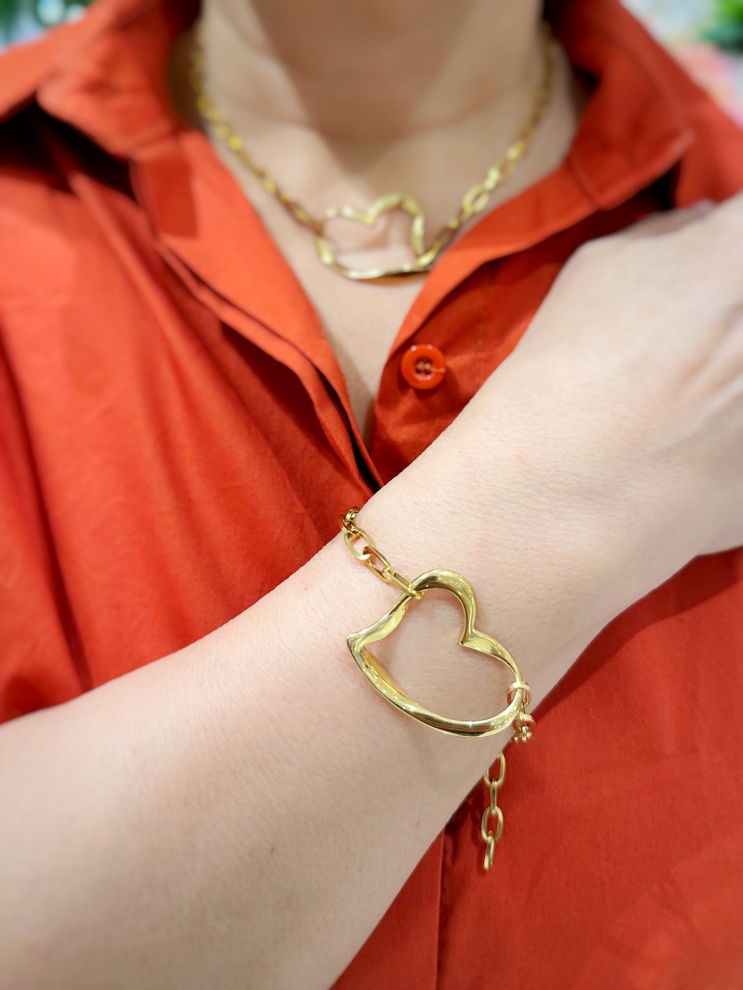 Open Heart Link Necklace & Bracelet Set