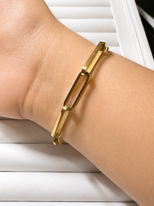 Classic Paperclip Link Bracelet with Toggle Clasp | Gold Stainless Steel