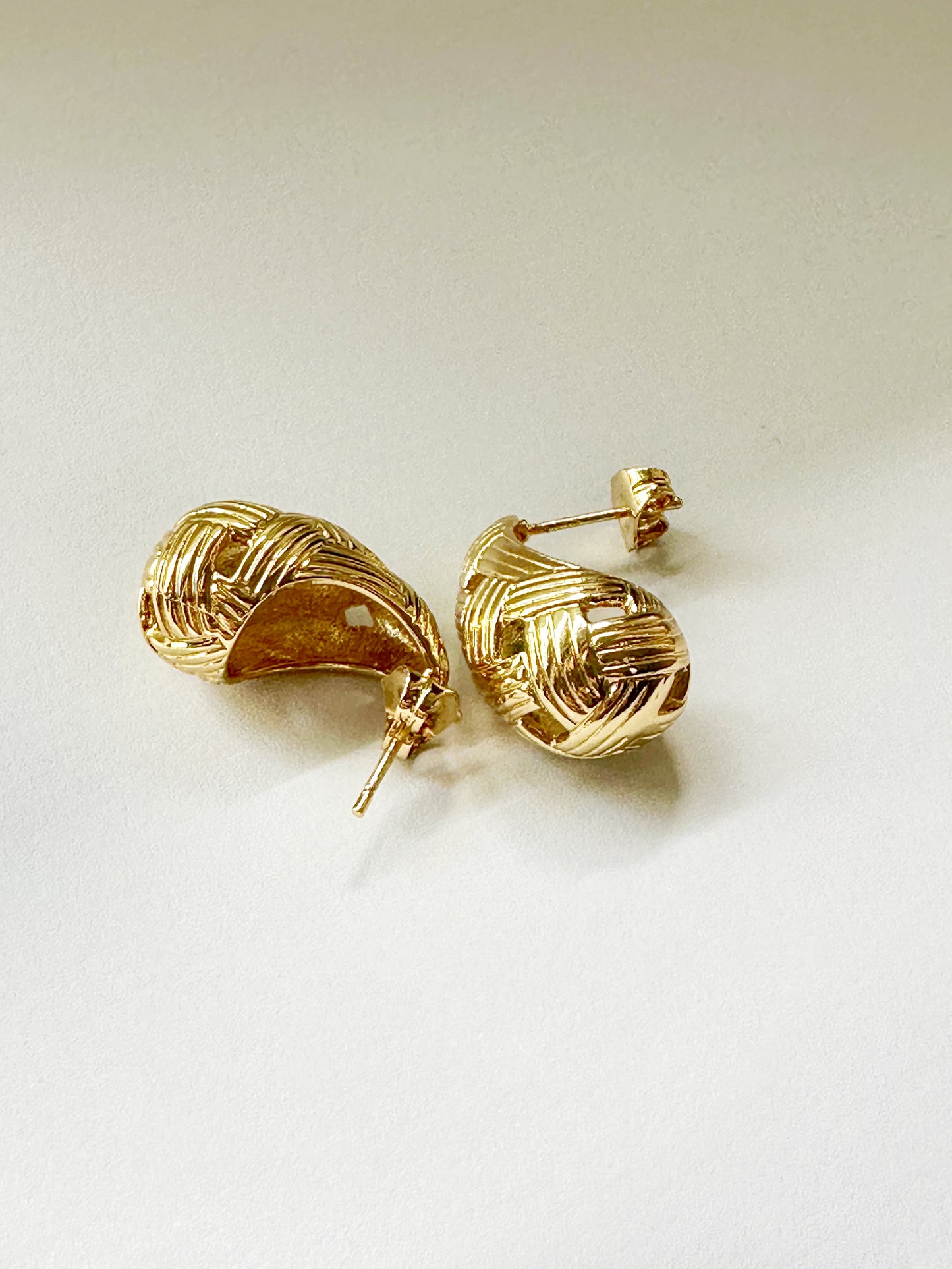 Woven Teardrop Gold Statement Earrings in Stainless Steel