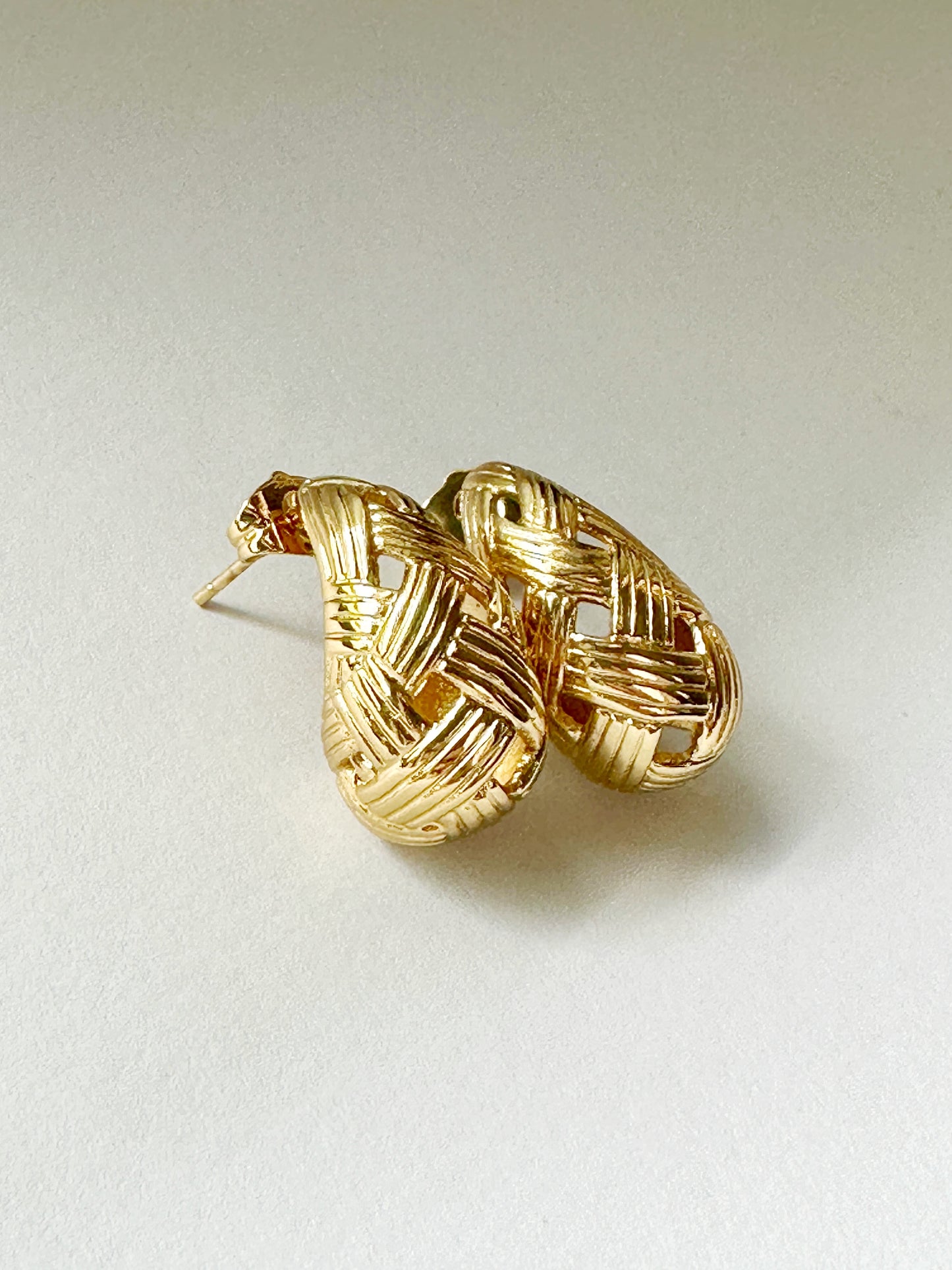 Woven Teardrop Gold Statement Earrings in Stainless Steel