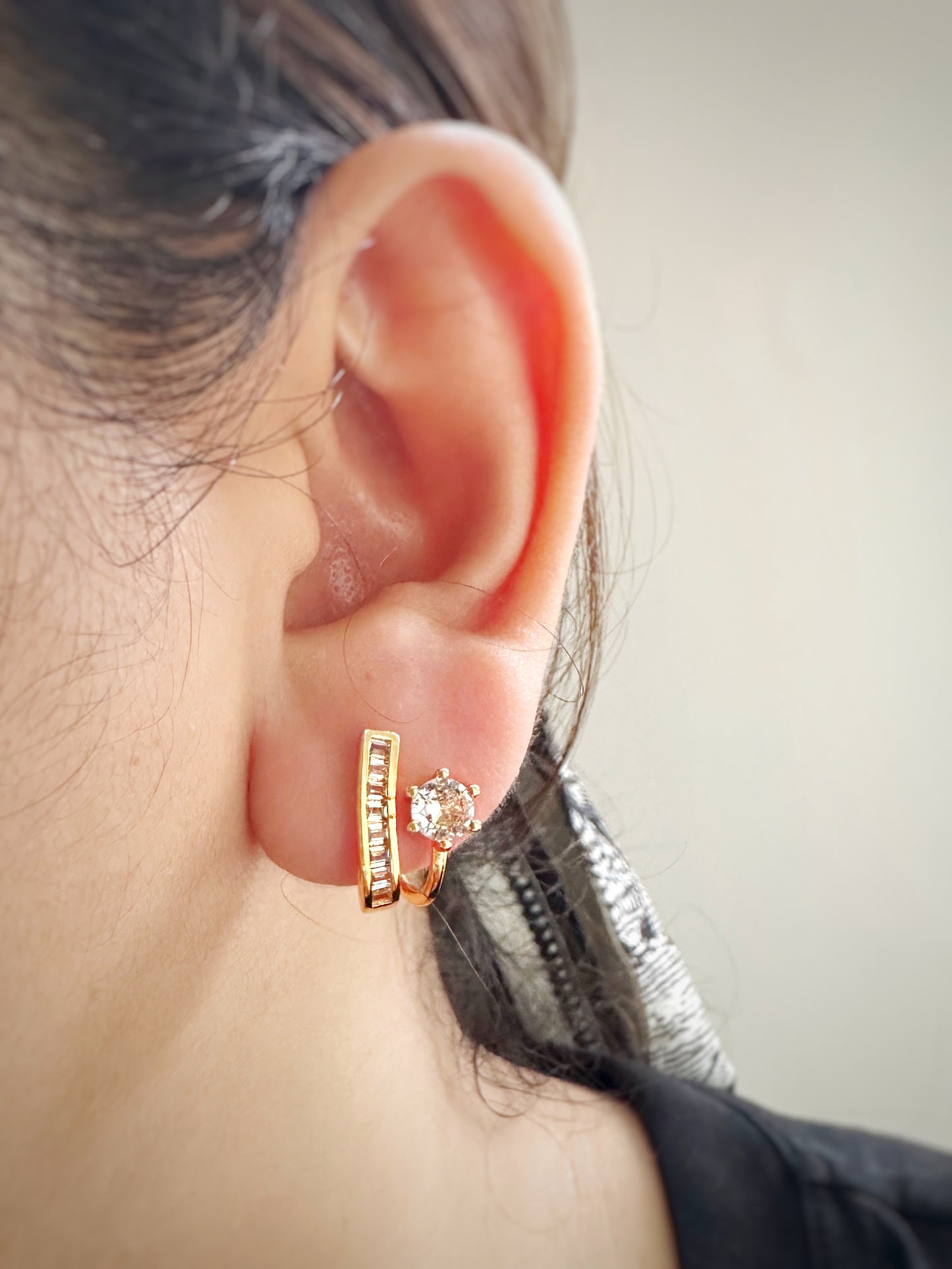 Baguette With Solitaire Stud Sparkle Cuff Earrings