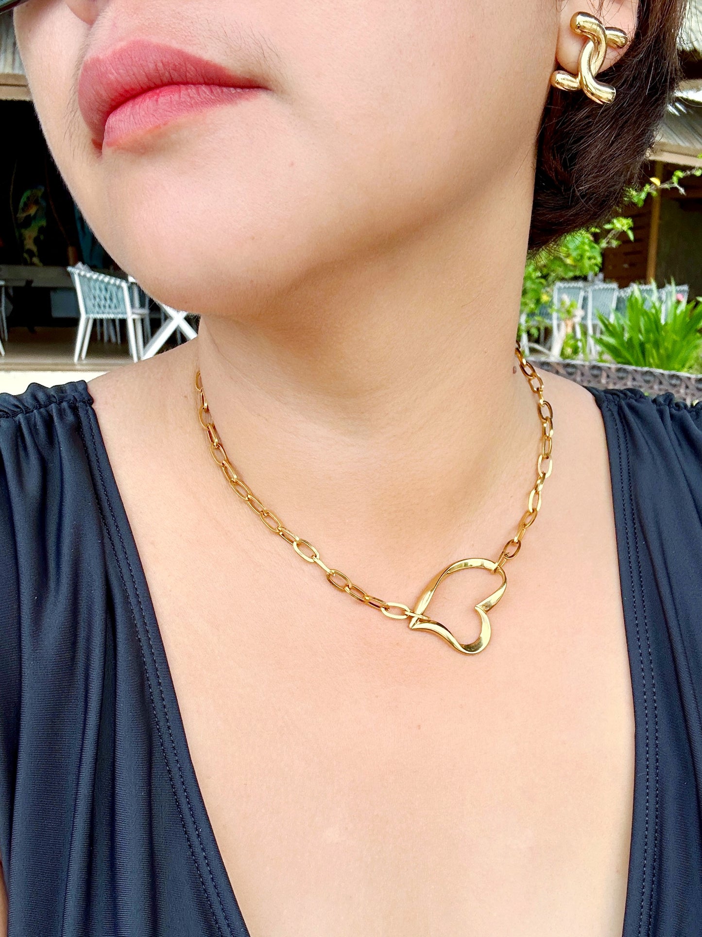 Open Heart Link Necklace & Bracelet Set