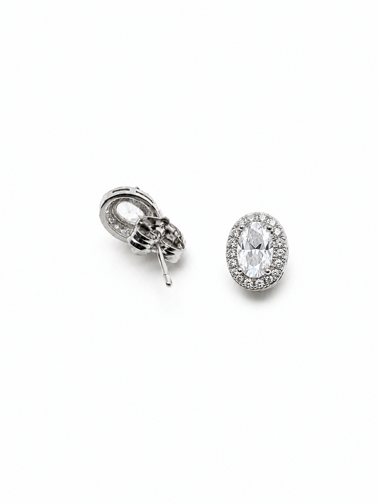 Classic Petite Oval Halo Stud Earrings | Premium Zirconia Oval Earrings