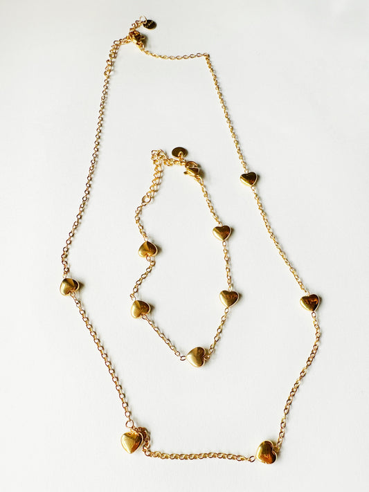 Floating Hearts Necklace & Bracelet Set