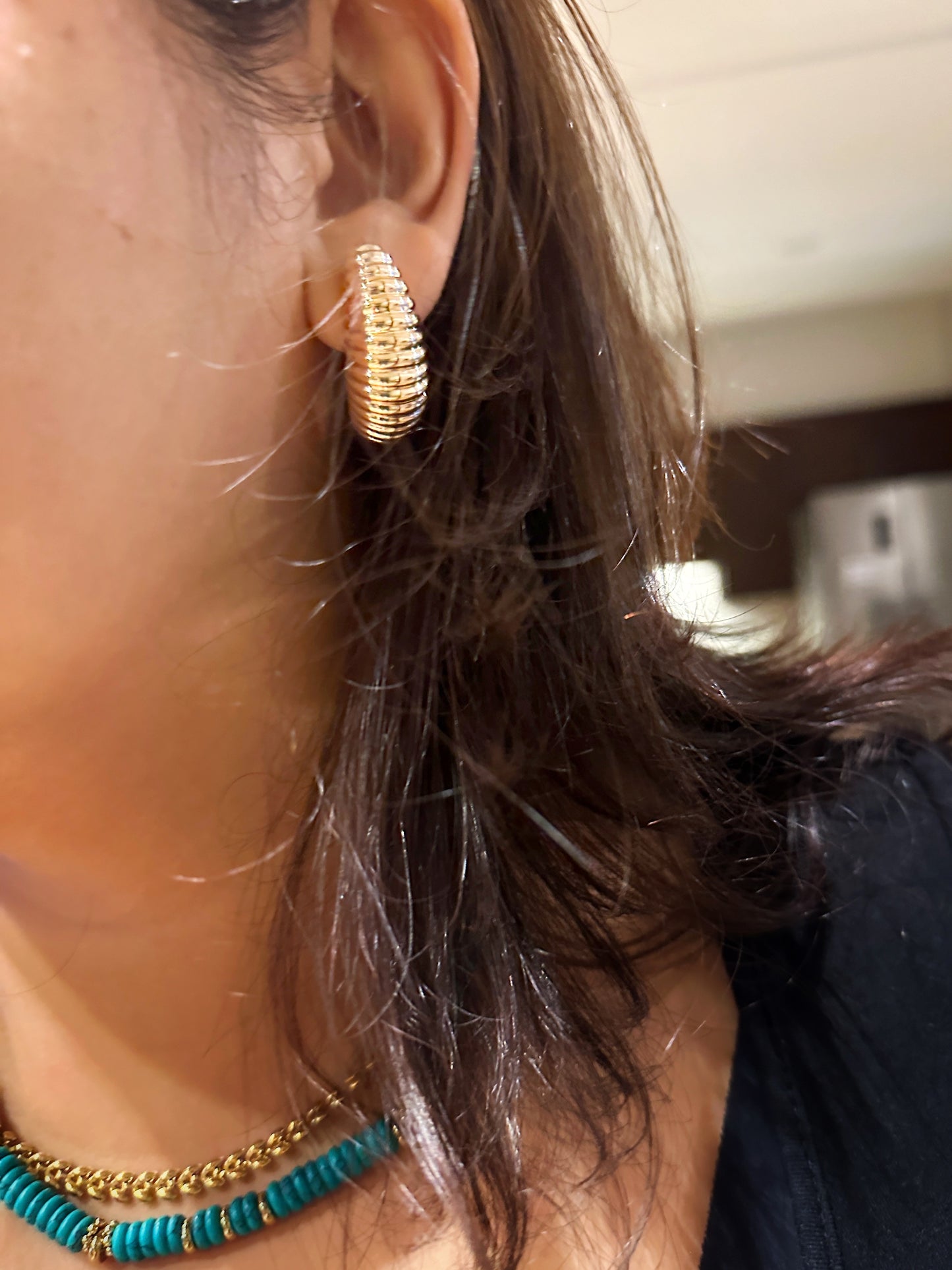 Golden Ridged Crescent Stud Earrings
