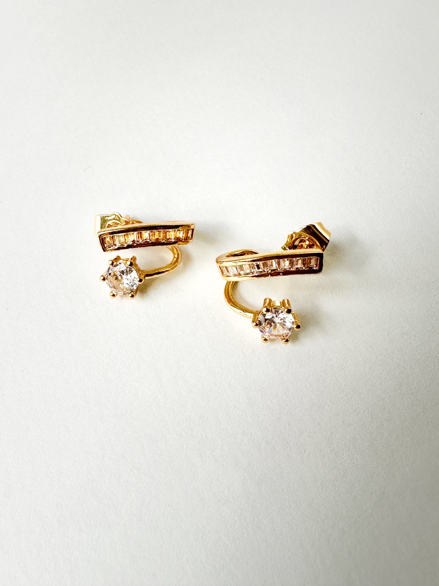 Baguette With Solitaire Stud Sparkle Cuff Earrings