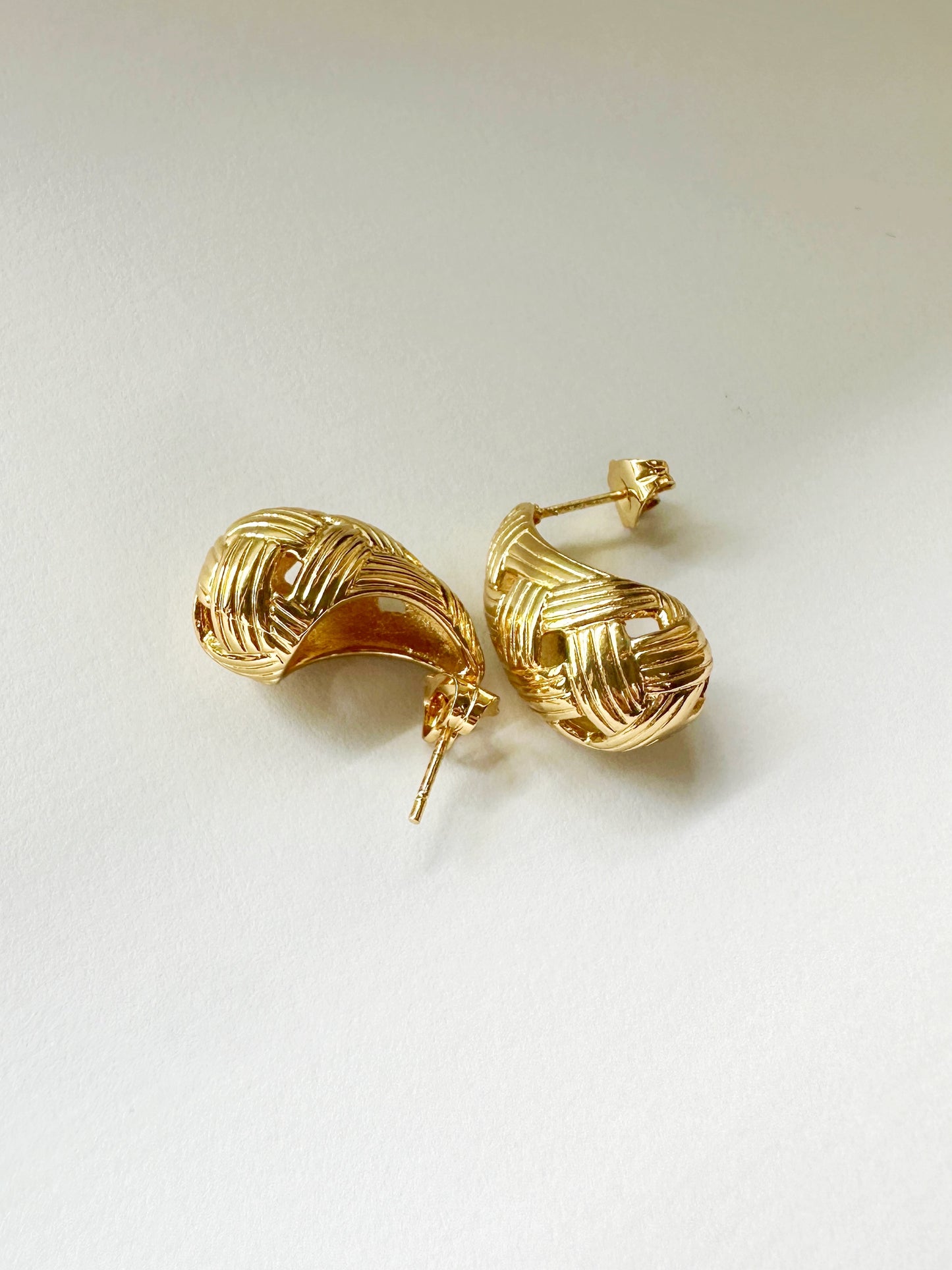 Woven Teardrop Gold Statement Earrings in Stainless Steel