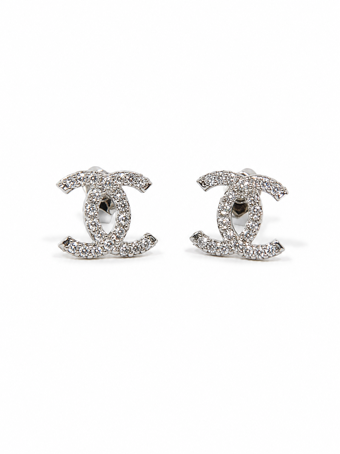 Pavé Entrelacé Stud Earrings in White Gold Tone