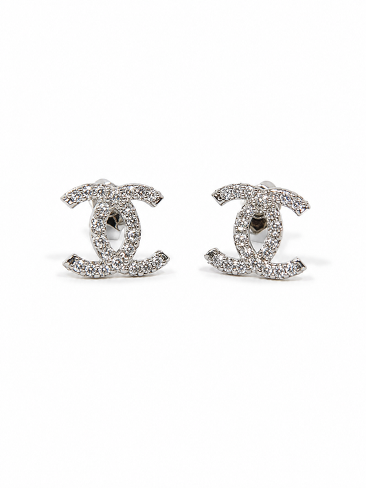 Pavé Entrelacé Stud Earrings in White Gold Tone