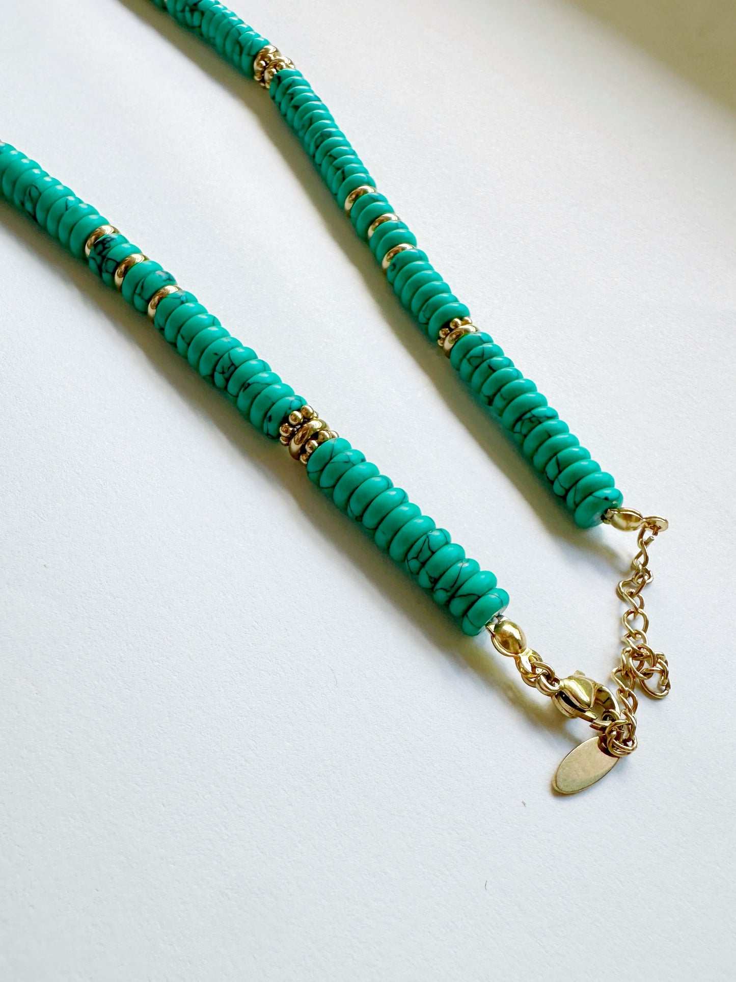 Real Natural Stone Turquoise Beaded Necklace with Gold Accents
