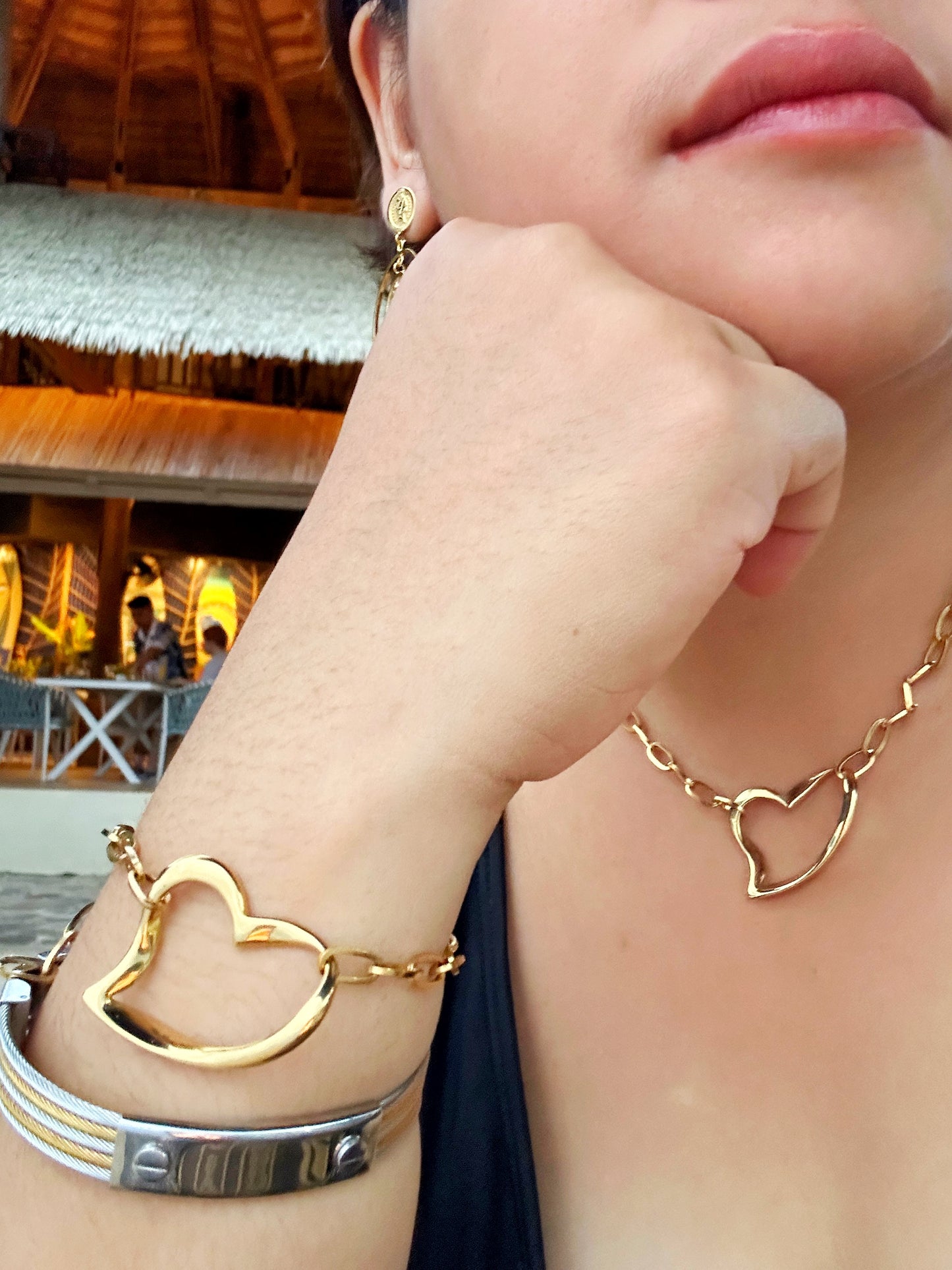Open Heart Link Necklace & Bracelet Set