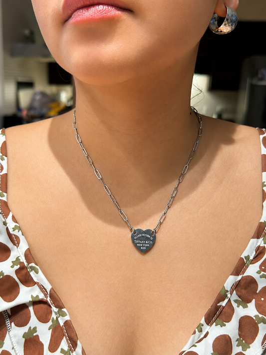 Classic Heart Tag Pendant Necklace | Stainless Steel Heart Charm Necklace