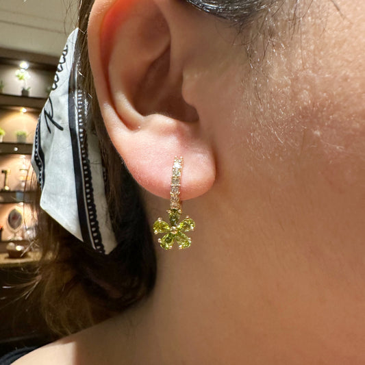 Peridot Green Flower Dangling Earrings