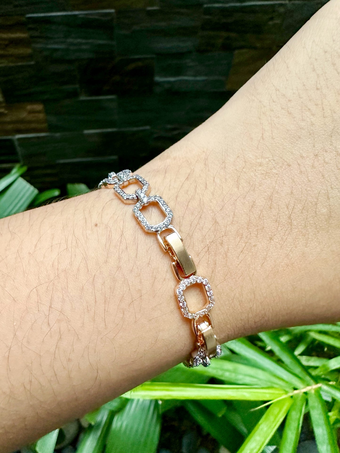 Geometric Tennis Bracelet in Two-Tone