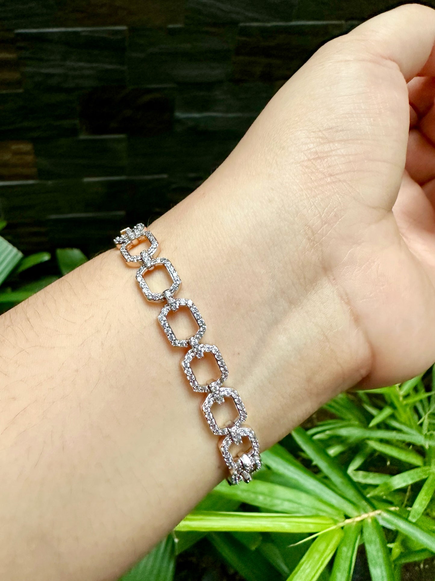Geometric Tennis Bracelet in Two-Tone