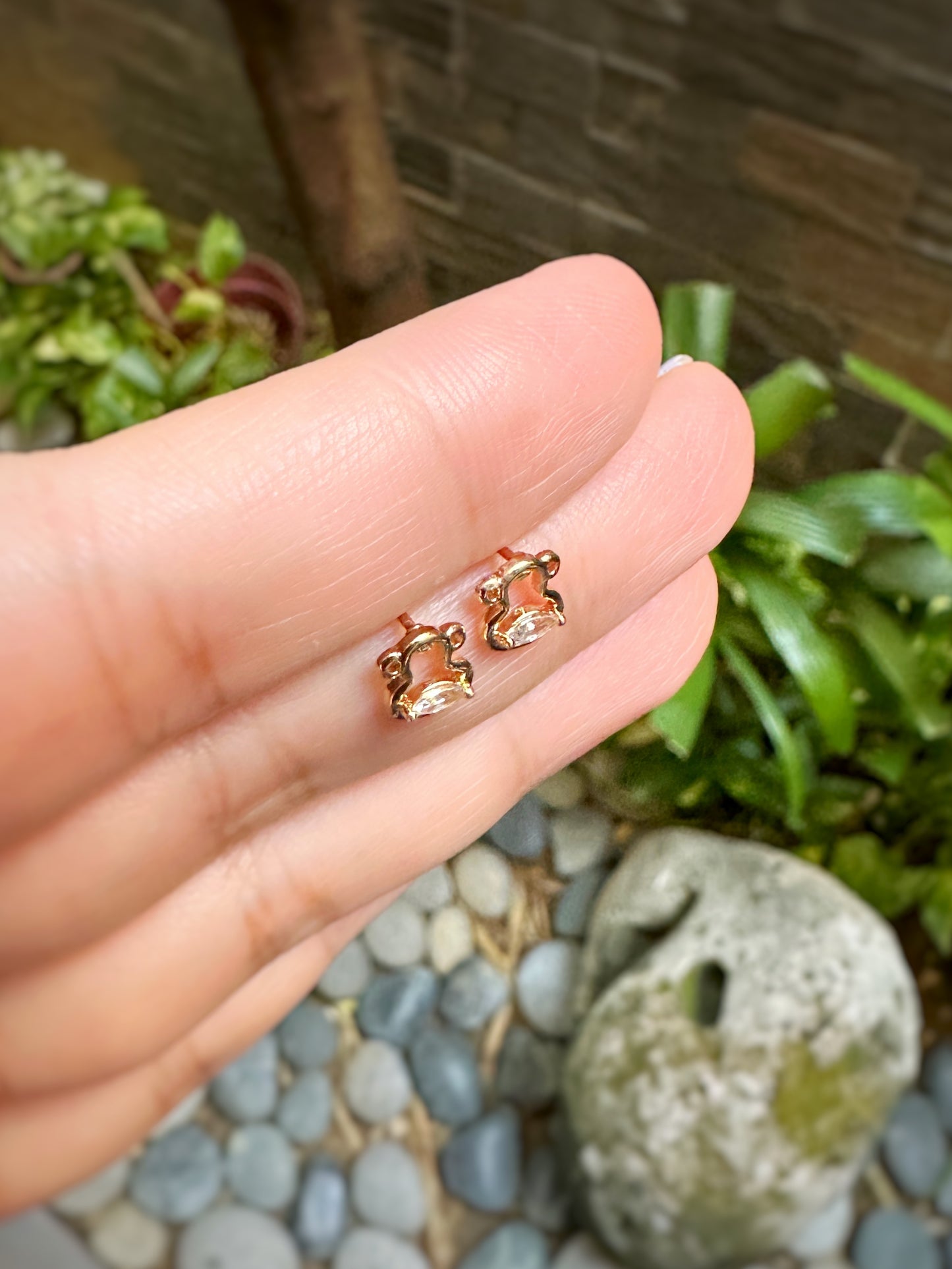 Charming Monkey Stud Earrings with Marquise Zirconia Stones