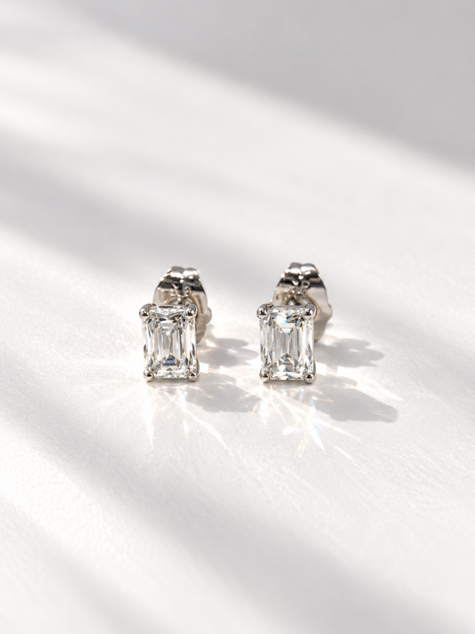 Petite Emerald Cut Solitaire Zirconia Stud Earrings